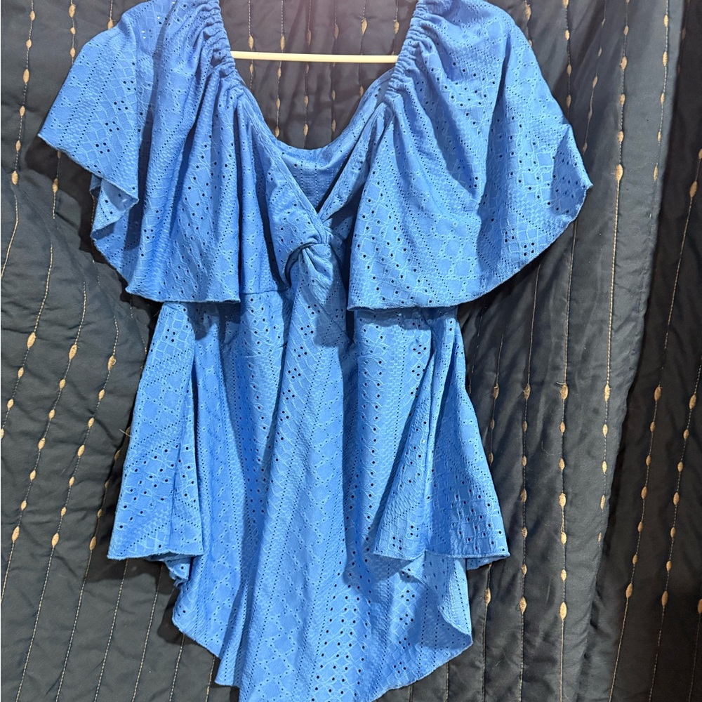 Blue Eyelet Ruffle Top